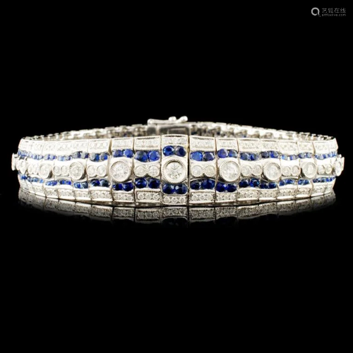 18K Gold 3.11ct Sapphire & 2.88ctw Diamond Bracele