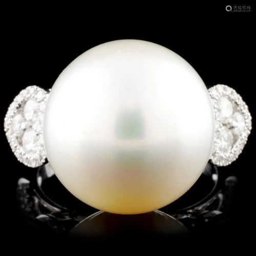 18K Gold 14.50mm Pearl & 0.71ctw Diamond Ring