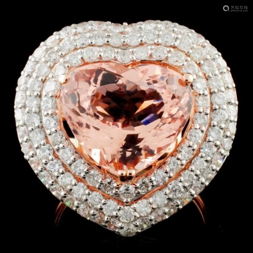 14K Gold 6.34ct Morganite & 2.17ctw Diamond Ring