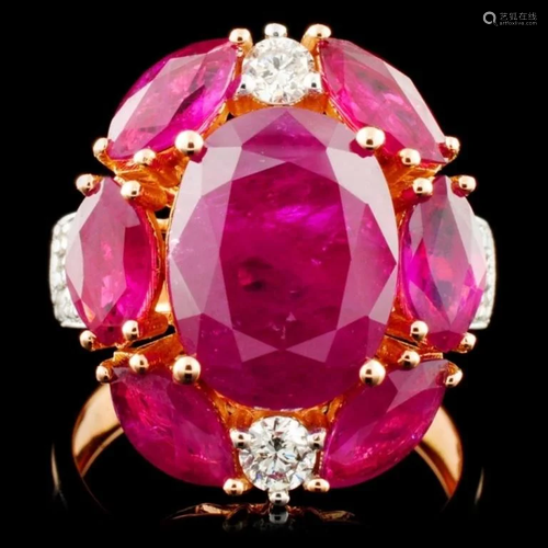 18K Rose Gold 6.92ct Ruby & 0.48ct Diamond Ring