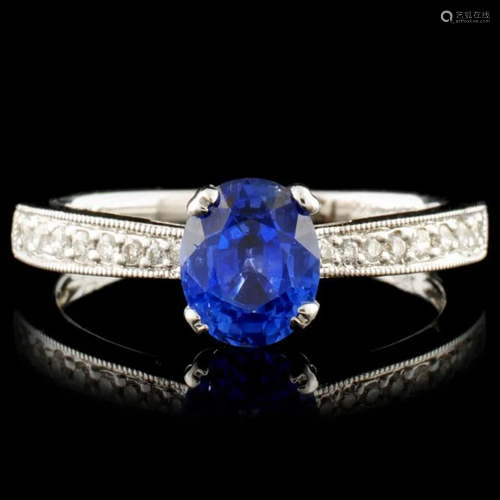 18K Gold 1.13ct Sapphire & 0.12ctw Diamond Ring