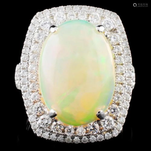 18K Gold 5.89ct Opal & 1.04ct Diamond Ring