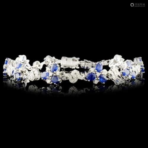 14K Gold 6.70ct Sapphire & 1.65ctw Diamond Bracele