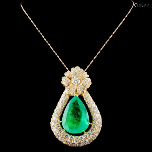 18K Gold 38.07ct Emerald & 15.00ctw Diamond Pendan