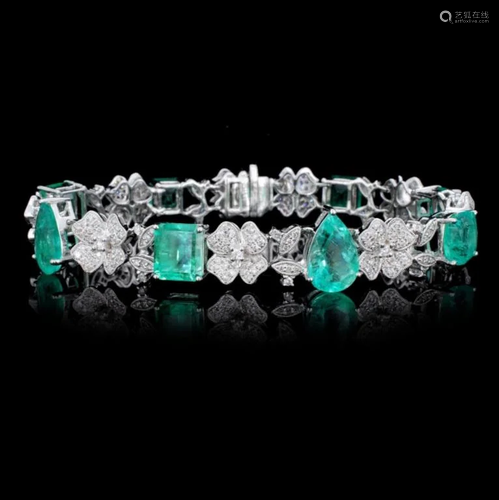 18K Gold 14.56ct Emerald & 2.16ct Diamond Bracelet