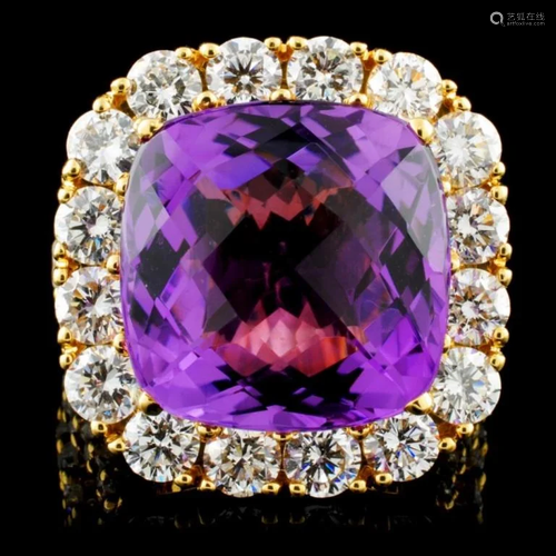 18K Gold 12.00ct Amethyst & 4.89ctw Diamond Ring