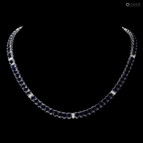 `14k Gold 55.00ct Sapphire & 1.30ct Diamond Neckla