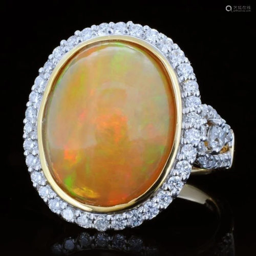 18K Gold 7.87ct Opal & 1.02ct Diamond Ring