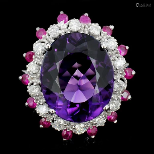 14K Gold 8.00ct Amethyst & 0.70ctw Diamond Ring