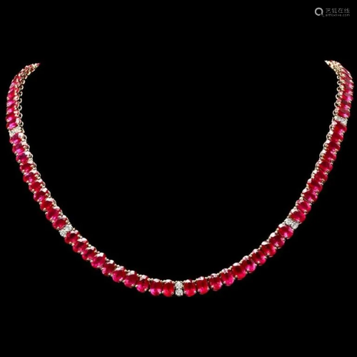 `14k Gold 54.00ct Ruby & 1.35ct Diamond Necklace