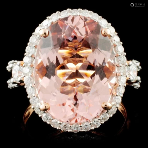 14K Gold 8.51ct Morganite & 1.00ctw Diamond Ring