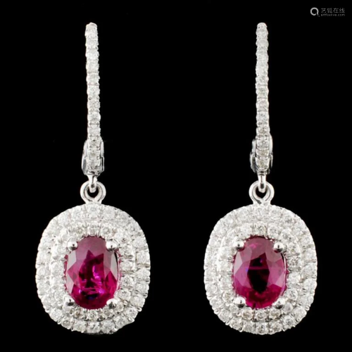 18K Gold 1.27ctw Ruby & 0.50ctw Diamond Earrings