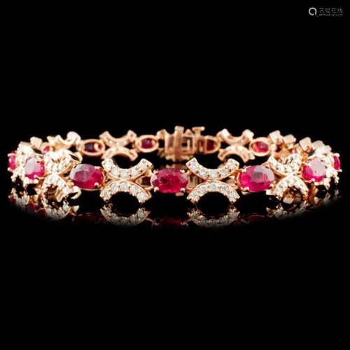 14K Gold 8.50ctw Ruby & 1.85ctw Diamond Bracelet