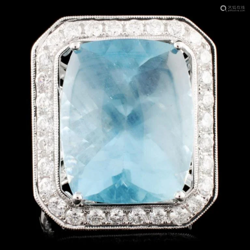 18K Gold 20.84ct Aquamarine & 1.68ctw Diamond Ring