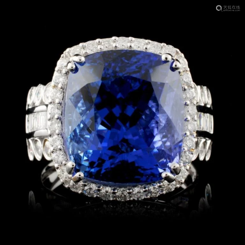 18K Gold 12.70ct Tanzanite & 1.23ctw Diamond Ring