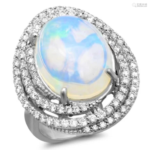 14K Gold 7.00ct Opal & 1.30ct Diamond Ring