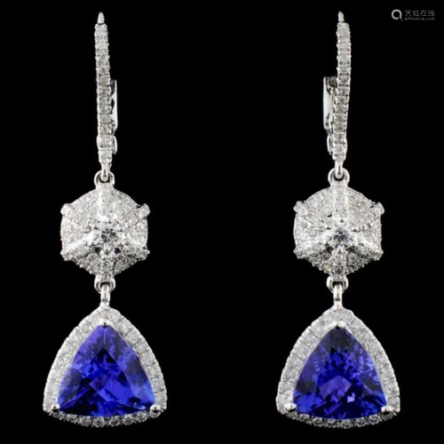 18K Gold 3.84ct Tanzanite & 0.73ct Diamond Earring