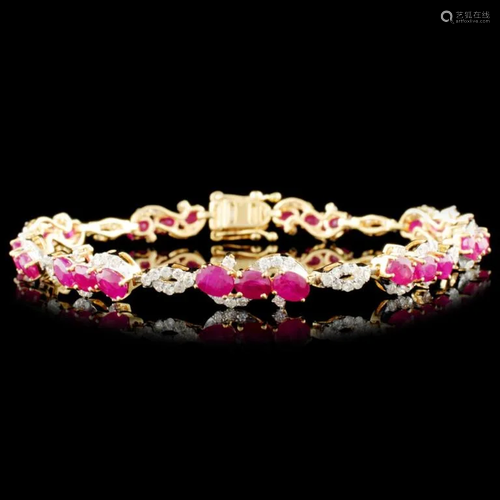 14K Gold 5.96ct Ruby & 1.20ctw Diamond Bracelet