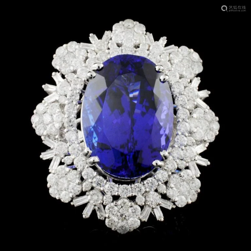 18K Gold 23.15ct Tanzanite & 4.74ctw Diamond Ring