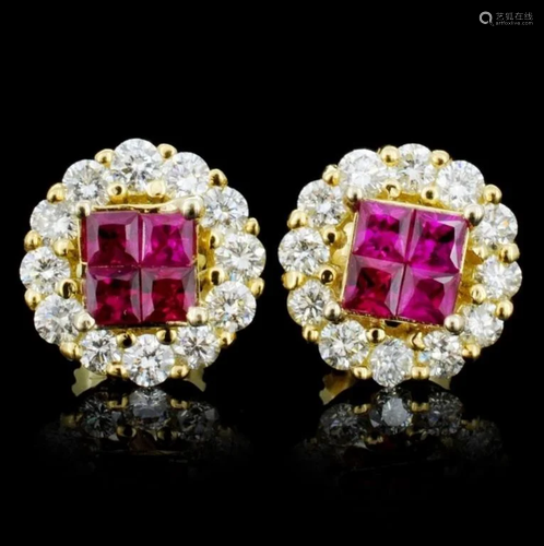 18K Gold 0.70ct Ruby & 0.86ct Diamond Earrings