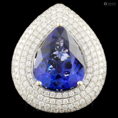 18K Gold 12.77ct Tanzanite & 3.79 Diamond Ring