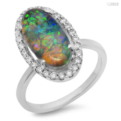 14K Gold 3.00ct Opal & 0.35ct Diamond Ring