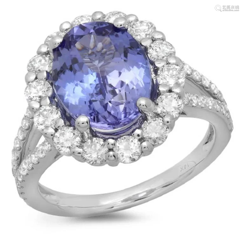 14K Gold 4.00ct Tanzanite & 1.20ct Diamond Ring