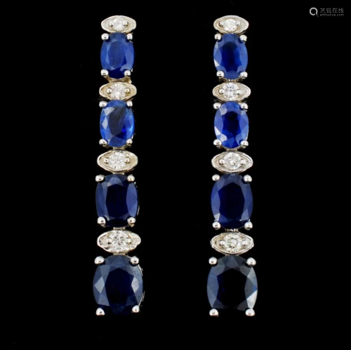 14K Gold 5.00ct Sapphire & 0.35ctw Diamond Earring