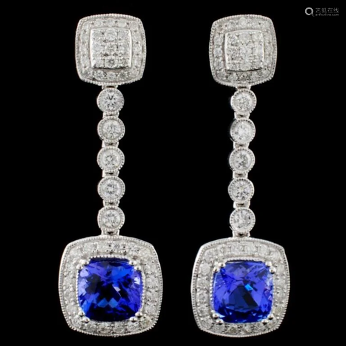 14K Gold 3.11ct Tanzanite & 0.99ct Diamond Earring