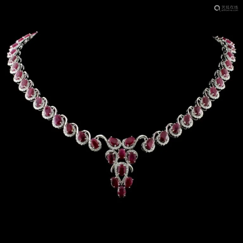 14K White Gold 26.96ct Ruby & 3.40ctw Diamond Neck