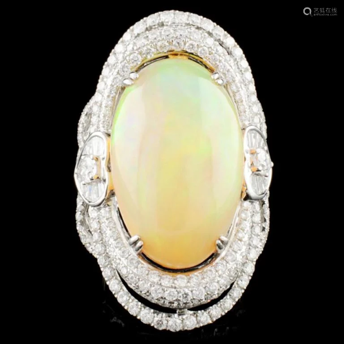 18K Gold 14.30ct Opal & 3.02ctw Diamond Ring