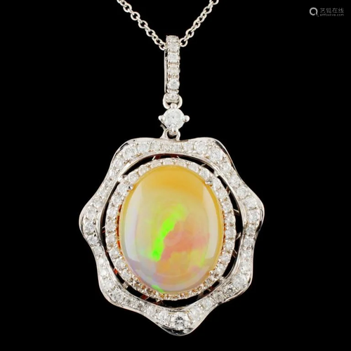 14K Gold 5.22ct Opal & 0.95ctw Diamond Pendant