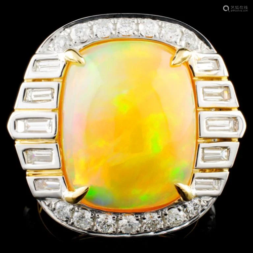 18K Gold 8.39ct Opal & 1.55ctw Diamond Ring