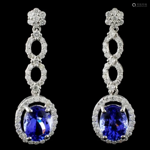 18K Gold 4.35ct Tanzanite & 1.22ctw Diam Earrings