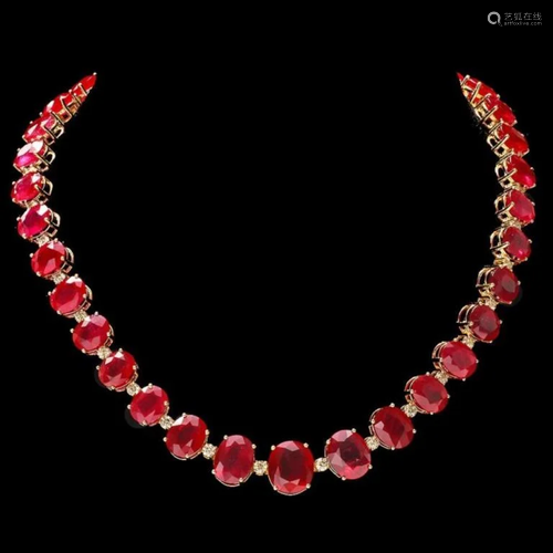 14k Gold 135.00ct Ruby & 4.00ct Diamond Necklace