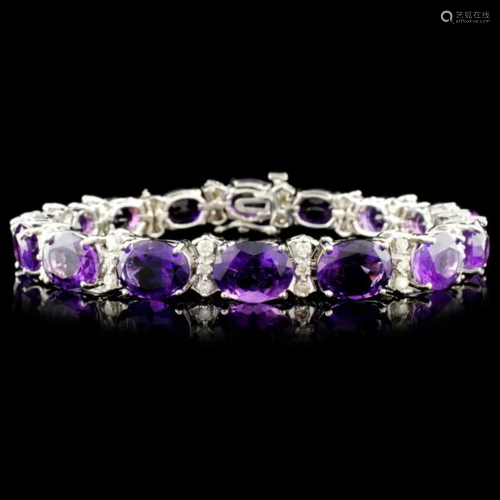 14K Gold 26.80ctw Amethyst & 1.15ctw Diamond Brace