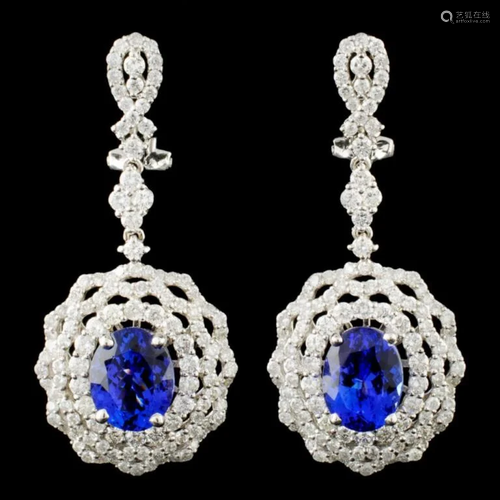 18K Gold 5.18ct Tanzanite & 3.32ctw Diamond Earrin