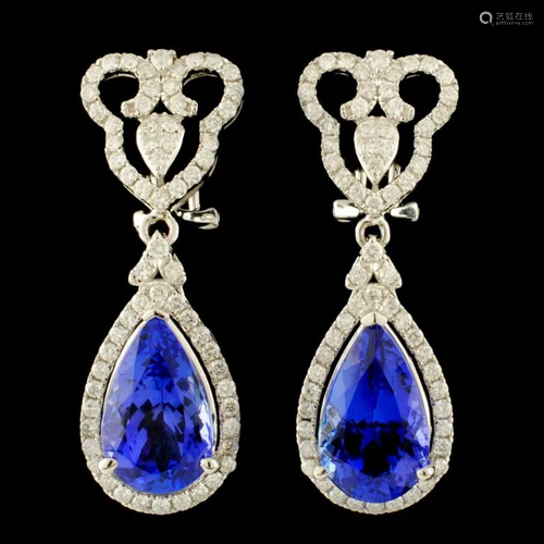 14K Gold 8.65ct Tanzanite & 1.27ctw Diamond Earrin