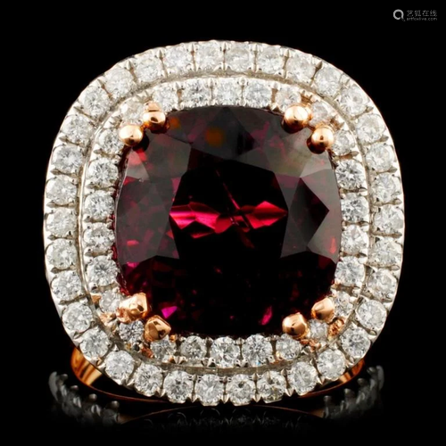 18K Gold 8.65ct Rubellite & 1.44ctw Diamond Ring