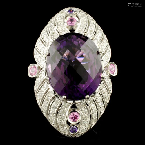 14K Gold 25.88ct Amethyst & 1.65ctw Diamond Ring