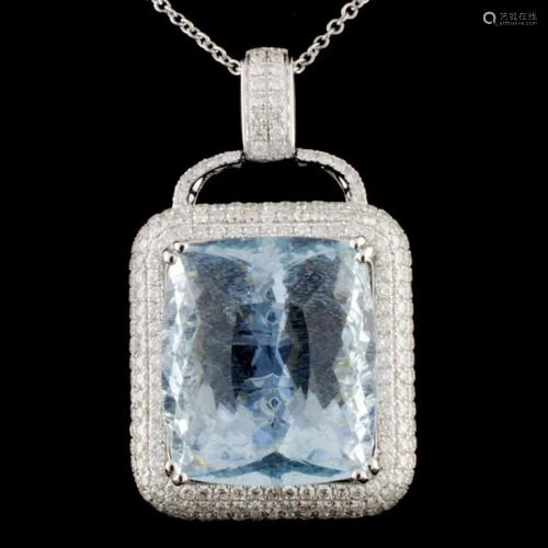 18K Gold 36.02ct Aquamarine & 3.05ctw Diam Pendant