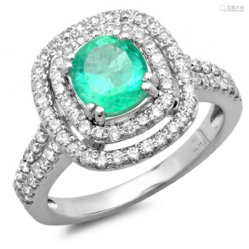 14K Gold 1.50ct Emerald & 0.75ct Diamond Ring