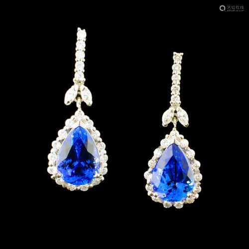 14k Gold 8.26ct Tanzanite & 1.34ctw Diamond Earrin