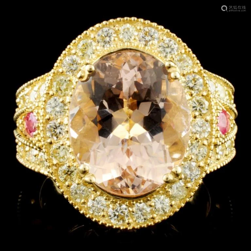 14K Gold 6.16ct Morganite & 1.51ctw Diamond Ring