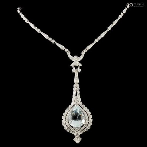 14K Gold 9.98ct Aquamarine & 2.89ctw Diamond Neckl