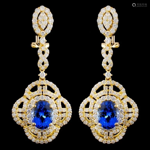 18K Gold 4.47ctw Tanzanite & 3.02ctw Diamond Earri