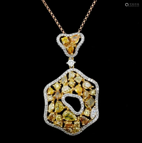 18K Gold 3.42ctw Fancy Color Diamond Pendant