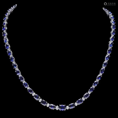 14k Gold 30.00ct Sapphire & 1.00ct Diamond Neckla