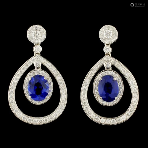 18K Gold 5.35ct Sapphire & 2.00ctw Diamond Earring