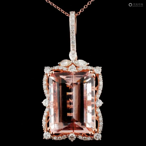 14K Gold 23.10ct Morganite & 1.45ctw Diam Pendant